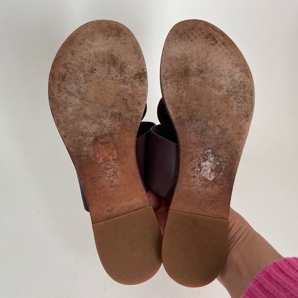 Tory Burch Patos DisK Flat Sandal Slip On Thong Leather Brown Goldtone Open Toe - Picture 9 of 12